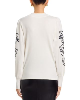 Long Sleeved Embroidered Jersey Mock Neck Pullover Sweater