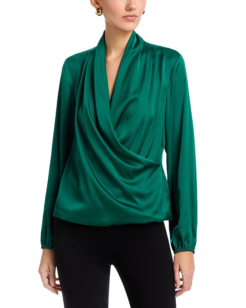 T Tahari Long Sleeved Wrap Bodice Blouse