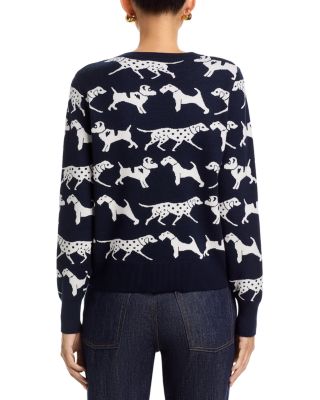 Long Sleeved Dog Jacquard Crewneck Pullover Sweater