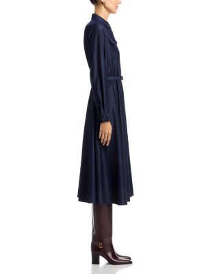 Button Down Belted Denim Midi Dress