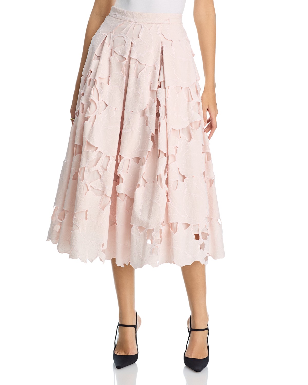 Erdem Lasercut Midi Skirt in Cameo Pink