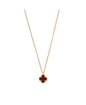  Sweet Alhambra Pendant Necklace 18K Rose Gold and Carnelian, 15 - 15.75"