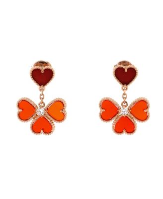  Sweet Alhambra Effeuillage Heart Earrings 18K Rose Gold with Carnelian and Diamonds