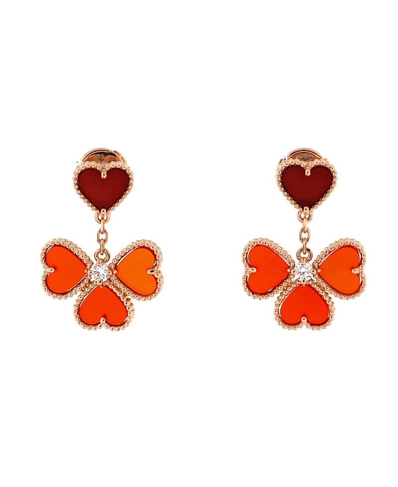 Click to view more detailed imagery on our partner's website Pre-owned Pre-owned Van Cleef & Arpels Van Cleef & Arpels Sweet Alhambra Effeuillage Heart Earrings 18k Rose Gold With Carnelian In Pink