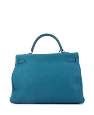 Kelly 35 Handbag Blue Clemence with Palladium Hardware