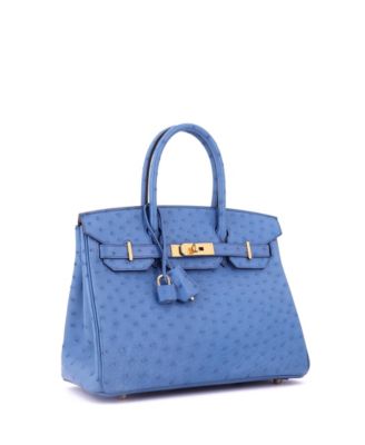 Birkin 30 Handbag Blue Ostrich with Gold Hardware