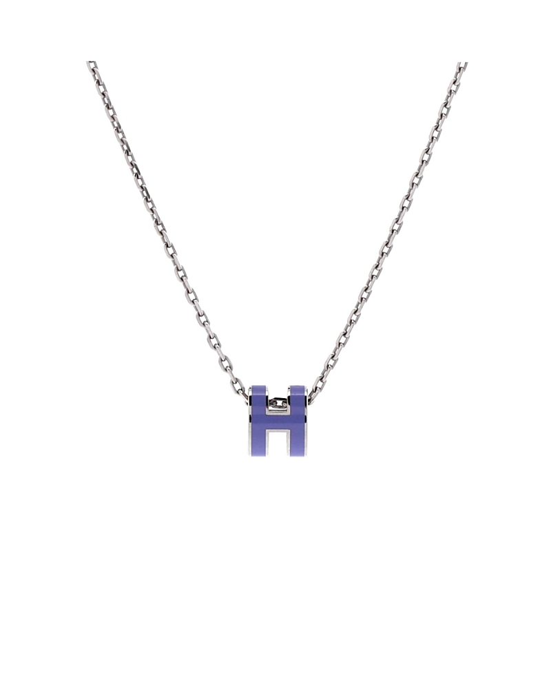 PRE-OWNED HERMES Pre-owned Hermes Mini Pop H Pendant Chain Necklace Metal And Enamel, 16 In Silver