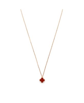  Sweet Alhambra Pendant Necklace 18K Rose Gold and Carnelian, 14.75 - 15.5"