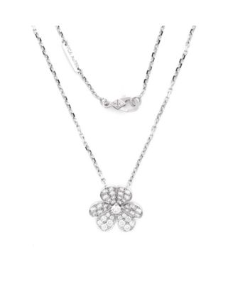  Small Frivole Pendant Necklace 18K White Gold with Pave Diamonds, 14.75 - 16.5"