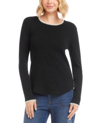 Long Sleeve Edge Stitch Crewneck Top	