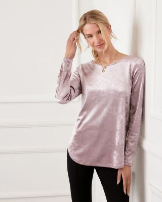 Long Sleeve Crushed Velvet Shirttail Top