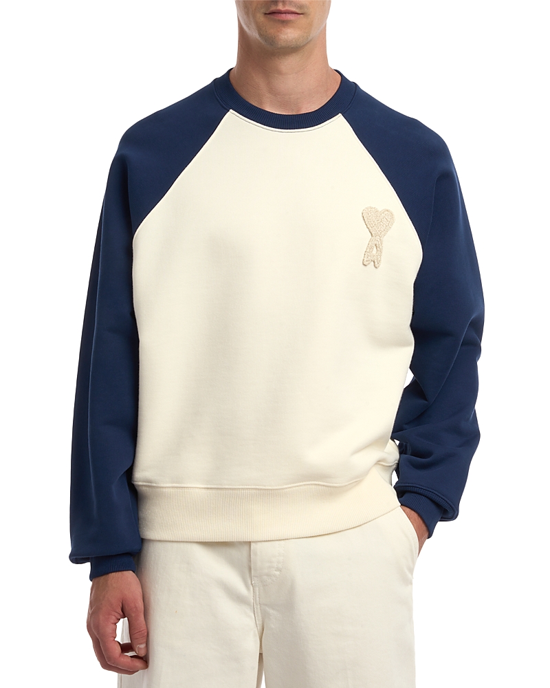 Ami Boxy Fit Crewneck Sweatshirt With Ami De Coeur Knitted Patch