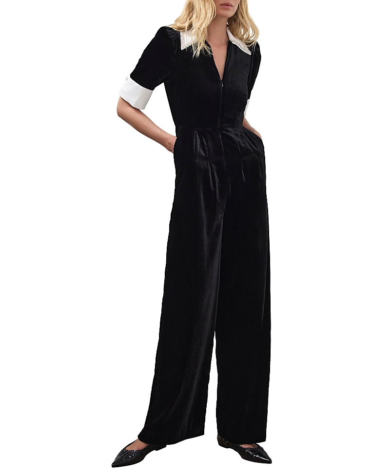 Mint Velvet Women's Velvet Embellished Jumpsuit In Black
