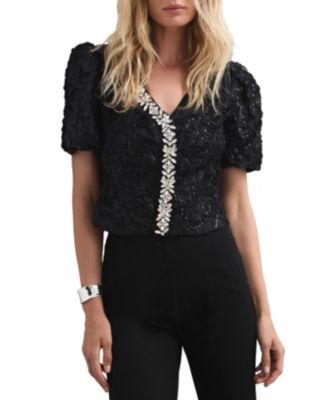Women's Embellished Puff Sleeve Sequin Top