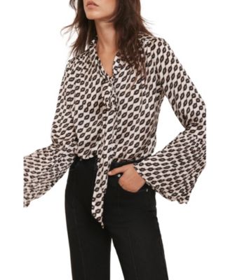 Women's Lip Print Bow Blouse