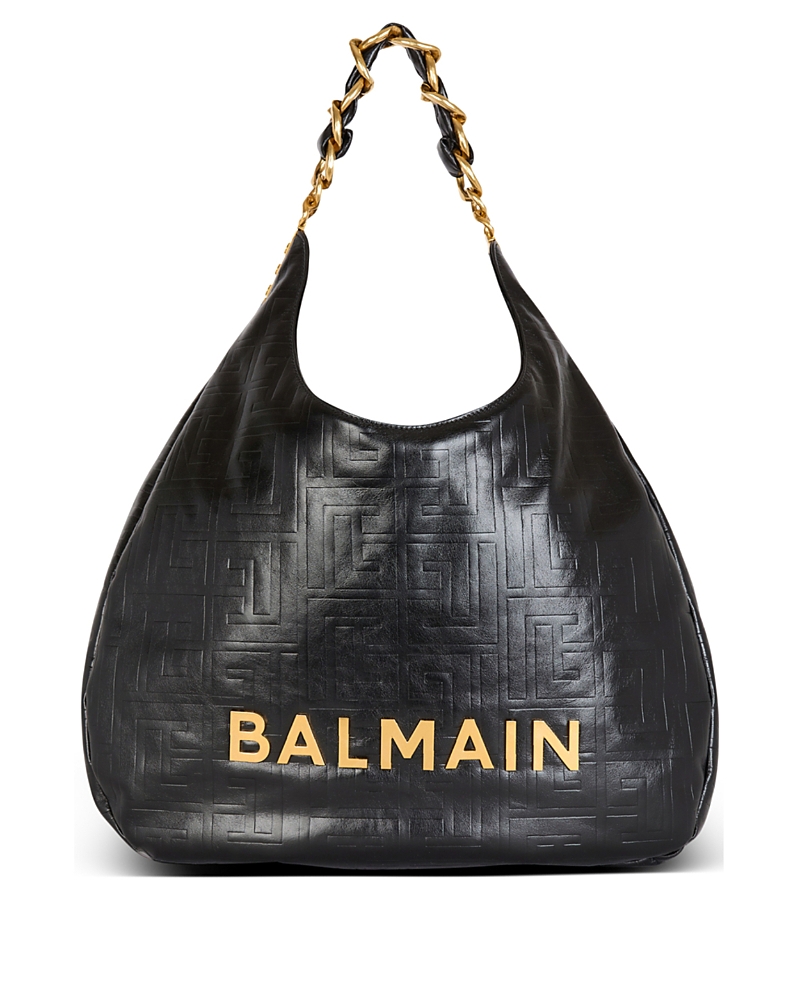 Balmain 1945 Soft Hobo Large Crinkled Leather Handbag