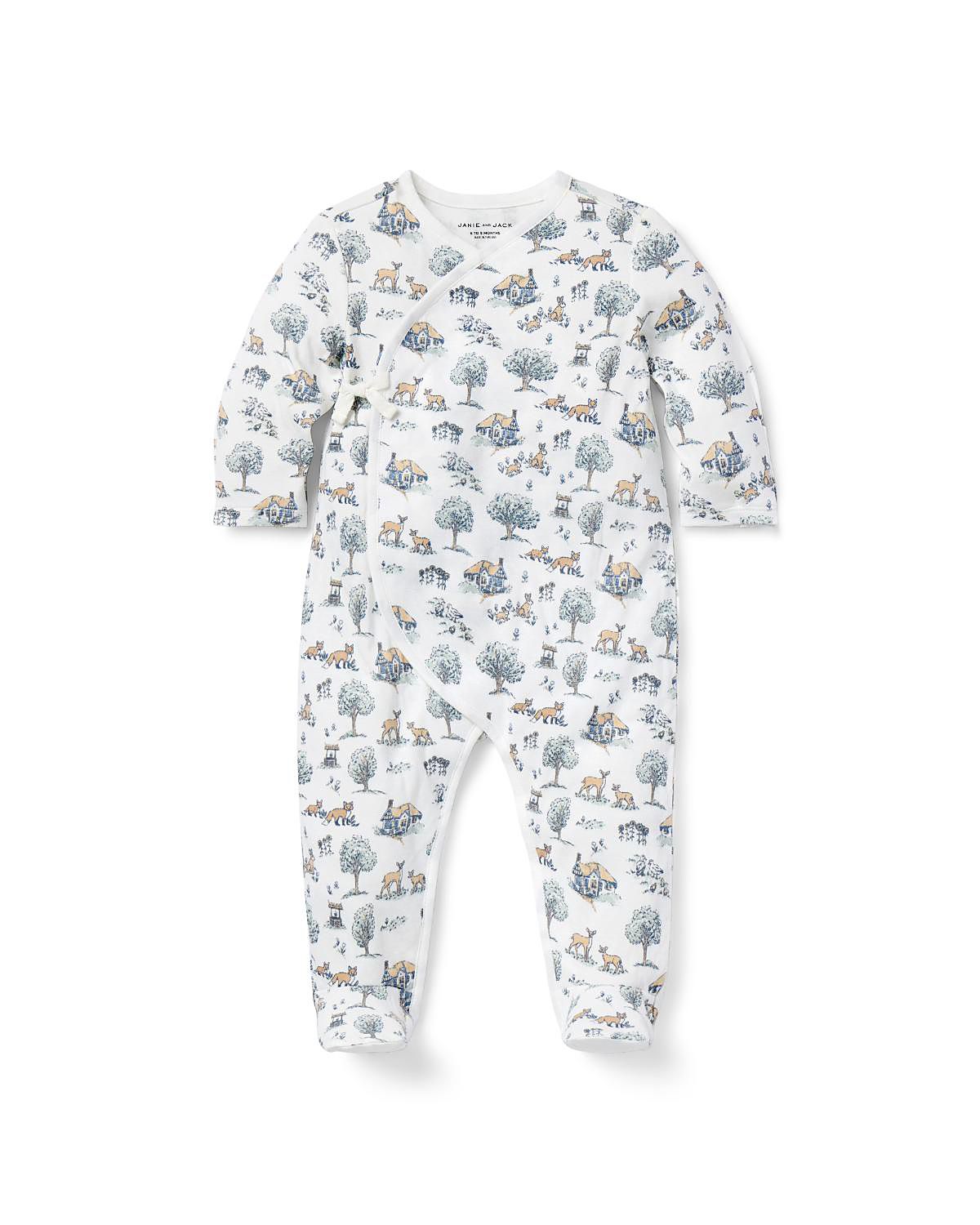 Janie and Jack Boys' Woodland Toile Wrap Footed One-Piece - Baby