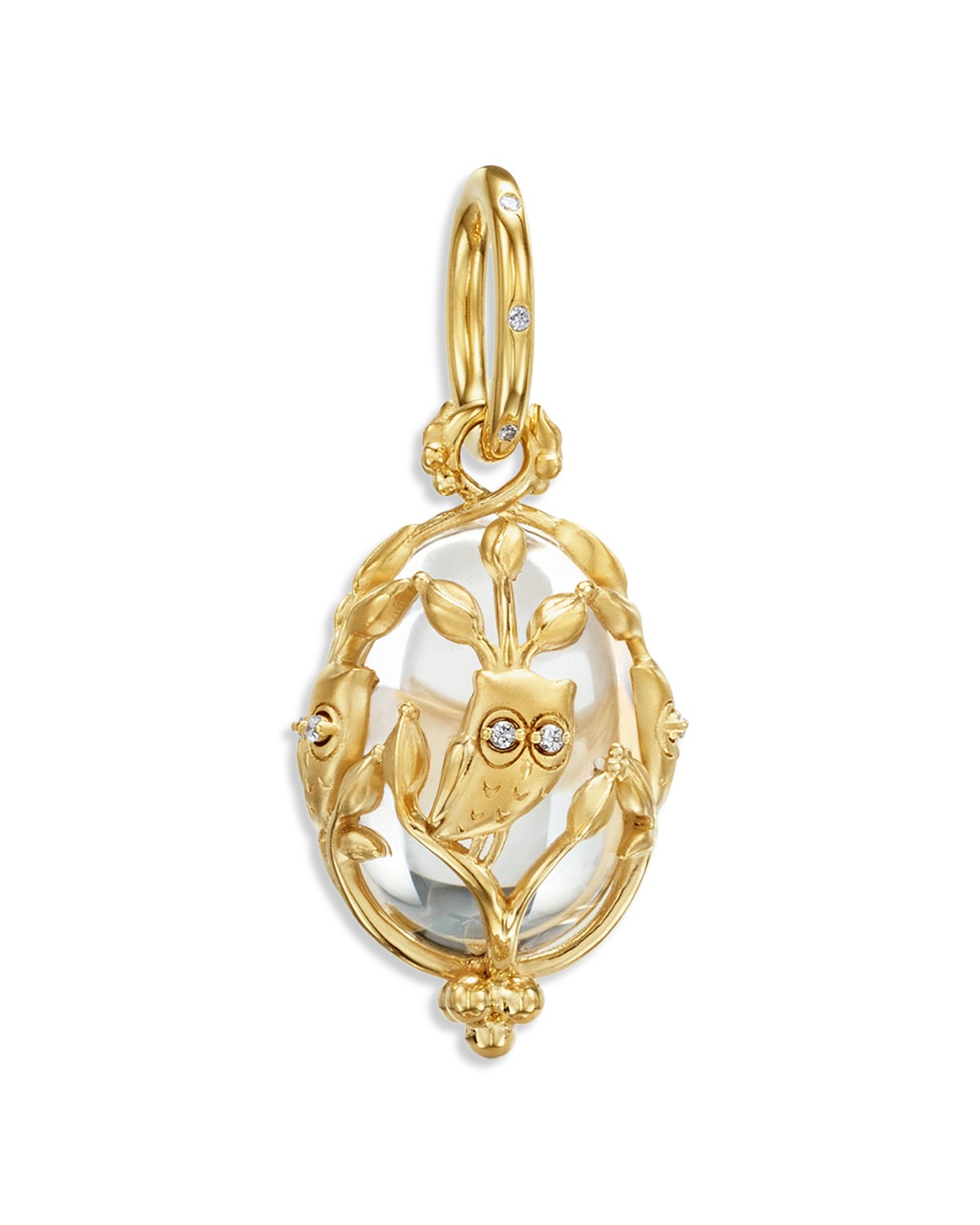 18K Yellow Gold FJ Crystal & Diamond Small Owlet Amulet Pendant