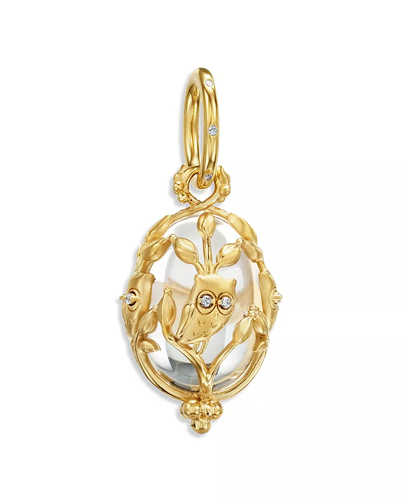 Temple St. Clair 18K Yellow Gold Fj Crystal & Diamond Small Owlet Amulet Pendant