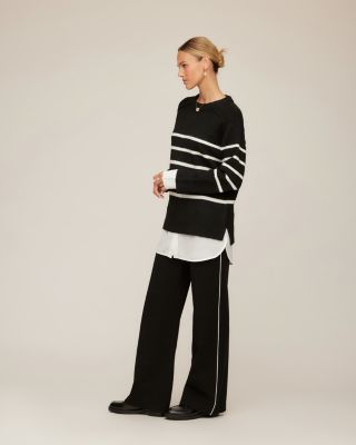 Contrast Piped Wide Leg Pants