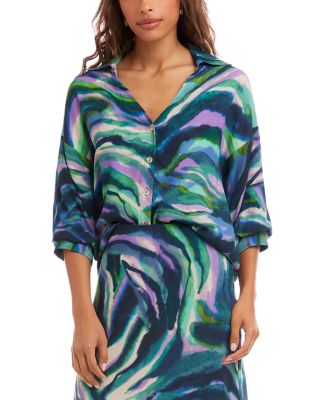 Lantern Sleeve Button-Front Top