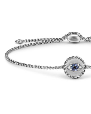 Evil Eye Bracelet in Sterling Silver with Light Blue Sapphires, Black Diamonds and Diamonds, 11mm