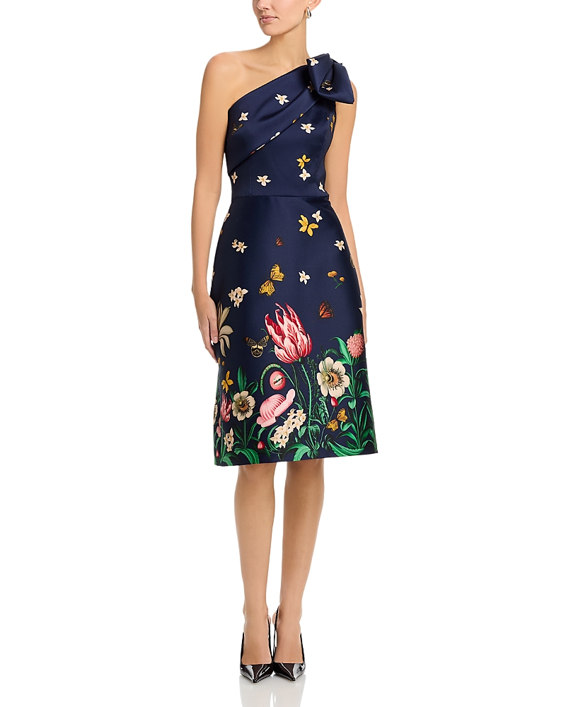 Teri Jon by Rickie Freeman Mikado Floral Butterfly One Shoulder Dress
