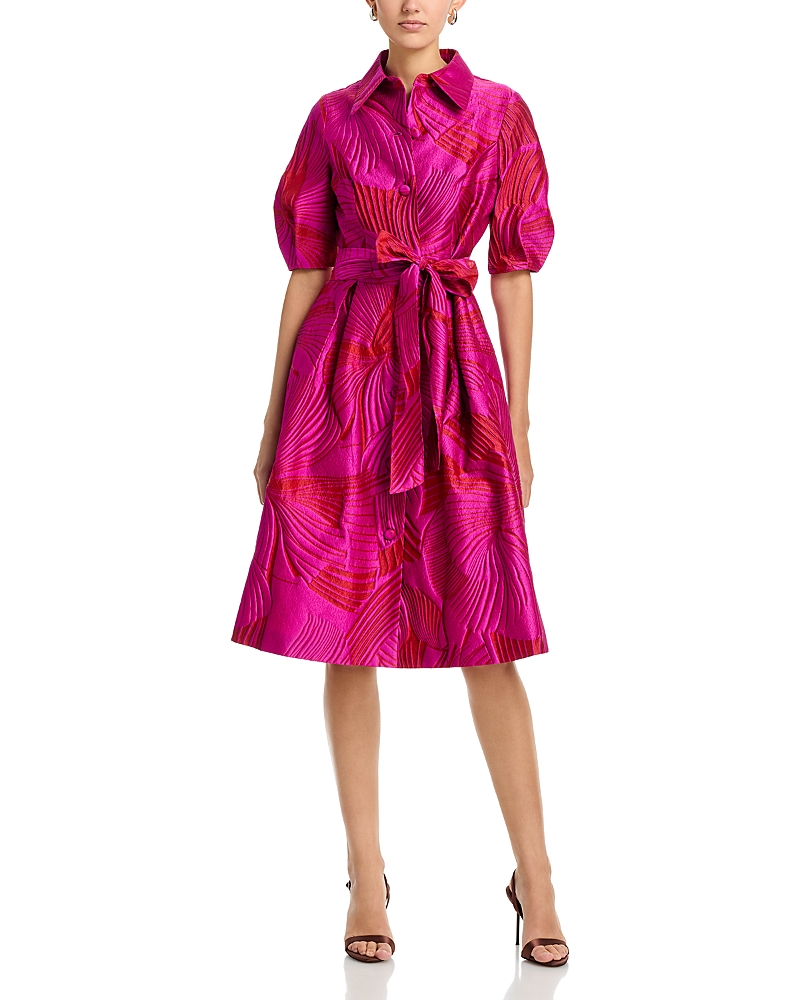 Teri Jon by Rickie Freeman Jacquard Puff Sleeve Shirt Dress