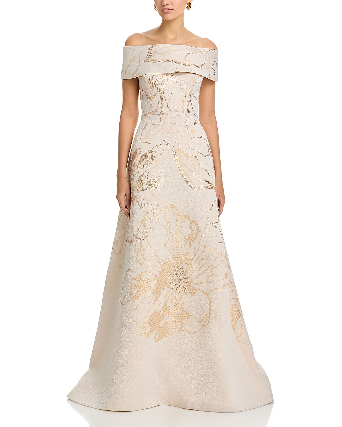 Teri Jon by Rickie Freeman Jacquard Cuff Bodice Gown