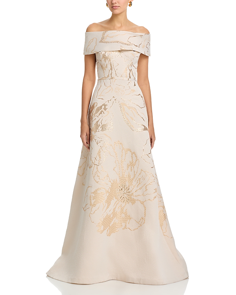 Teri Jon by Rickie Freeman Jacquard Cuff Bodice Gown