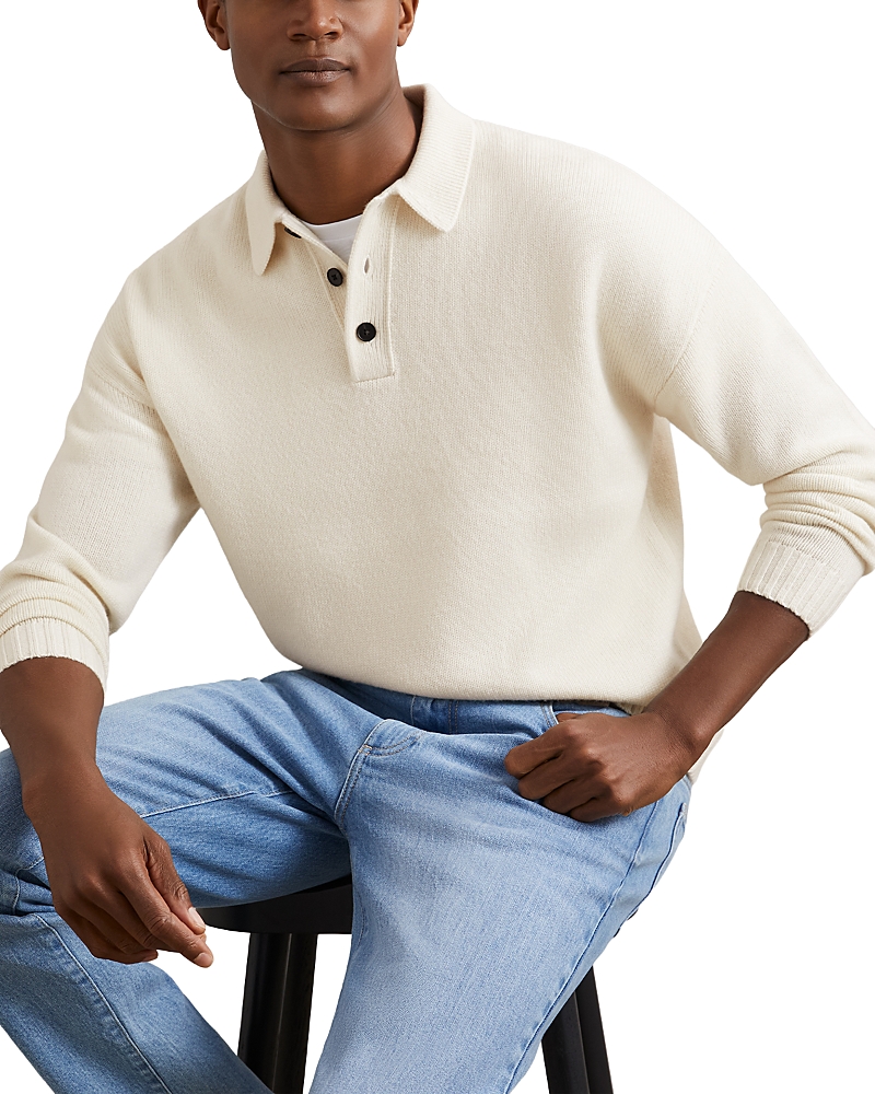Reiss Half Button Relaxed Fit Sweater In Neutral