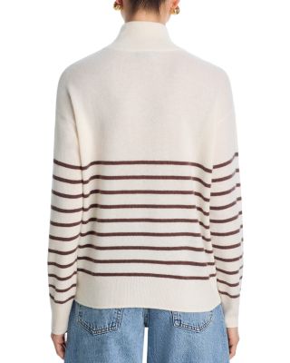 100% Cashmere Mock Neck Quarter Zip Striped Sweater - Exclusive