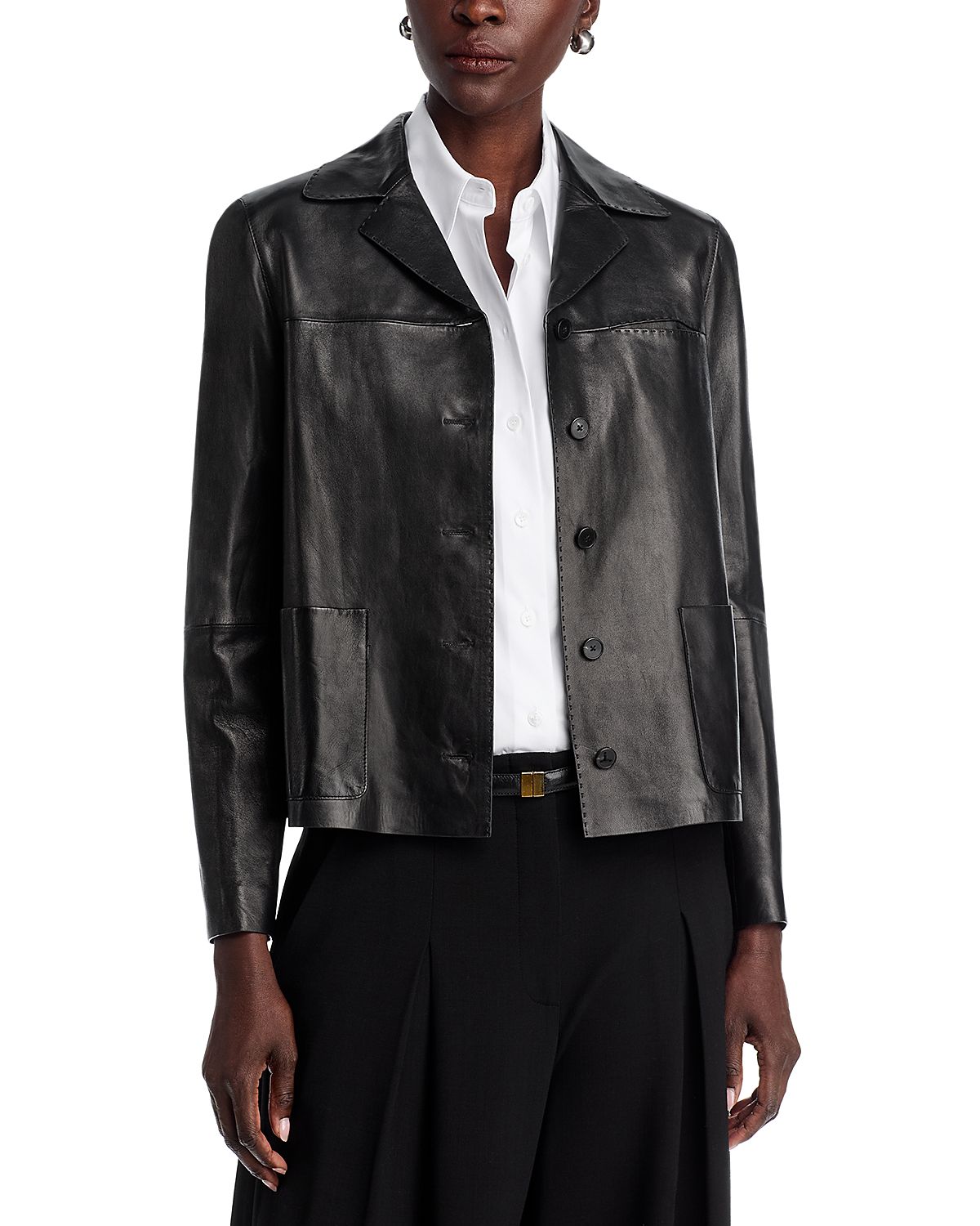 Lafayette 148 New York Patch Pocket Leather Jacket