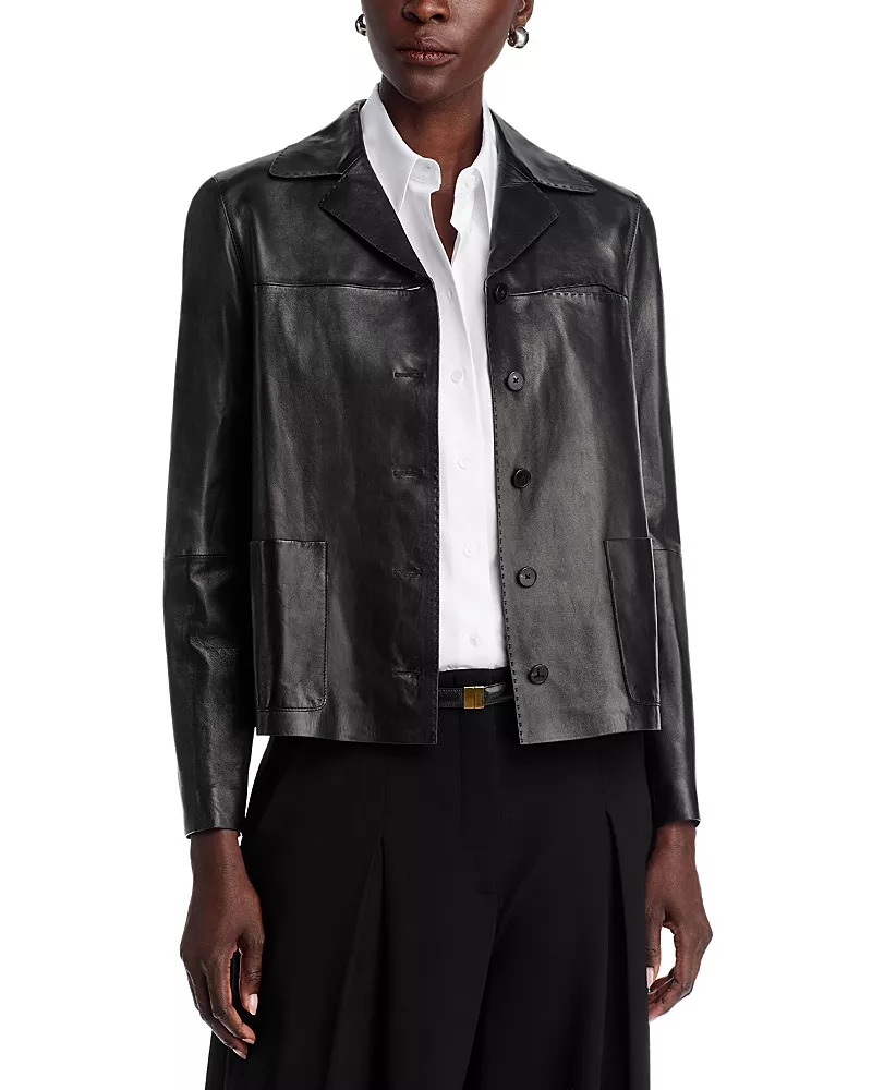 Lafayette 148 New York Patch Pocket Leather Jacket