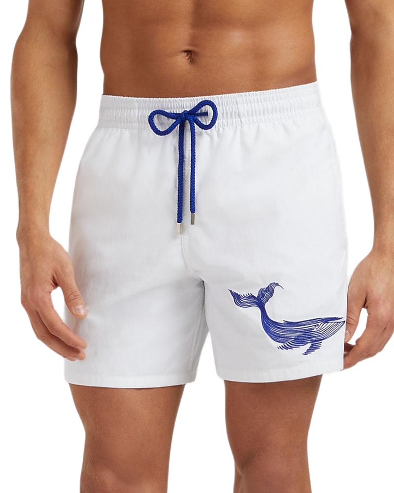 Vilebrequin Men Swim Shorts Embroidered Whale In White