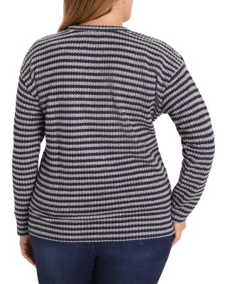 Texture Stripe Button Shoulder Top