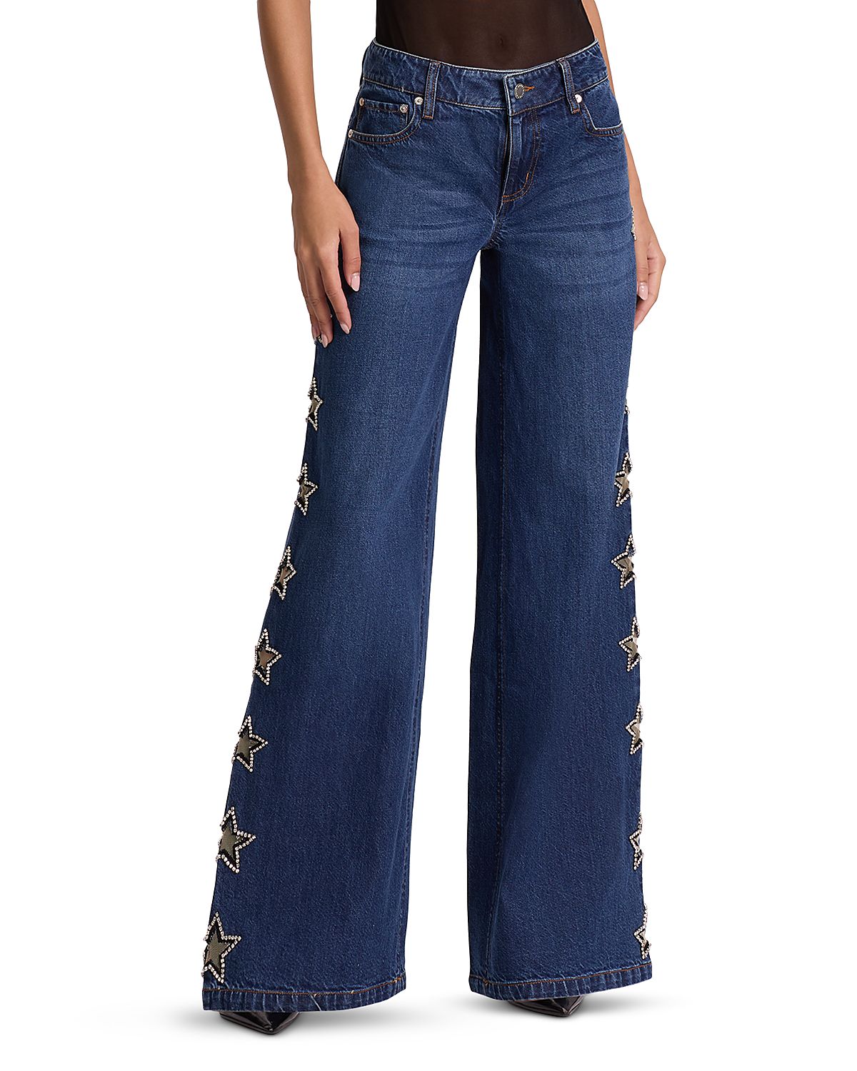 Alice and Olivia Amazing Low Rise Embellished Wide Leg Jeans