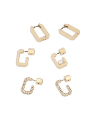 Imitation Pearl Pav&eacute; Hoop Earring Set