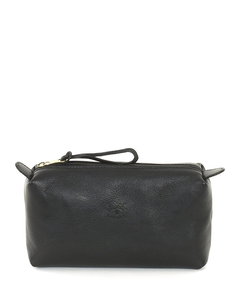Il Bisonte Classic Leather Zip Pouch In Black