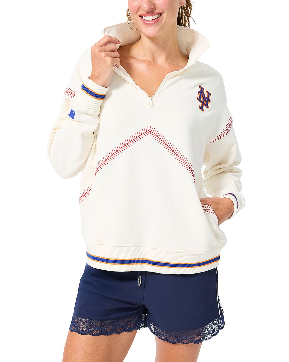 Terez New York Mets Sugar Swizzle Baseball Stitch Sweatshirt