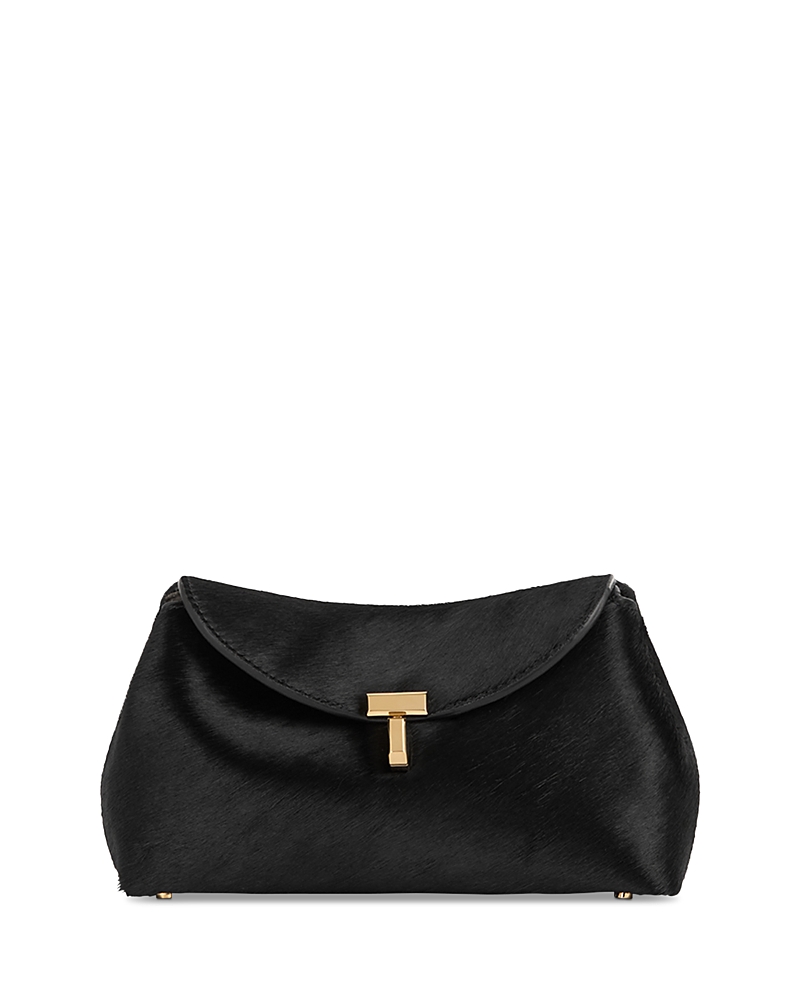 Totême T Lock Mini Calf Hair Clutch In Black