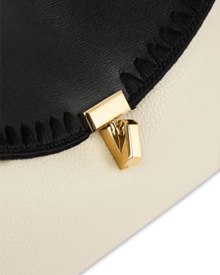 Embroidered Trim Leather Clutch