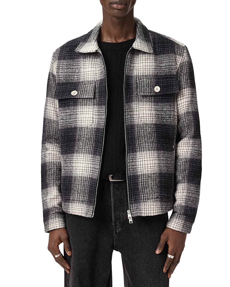 Allsaints Matheson Check Organic Cotton Jacket In Black