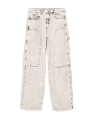 Mia Mid Rise Sparkle Carpenter Jeans in Snow Grey