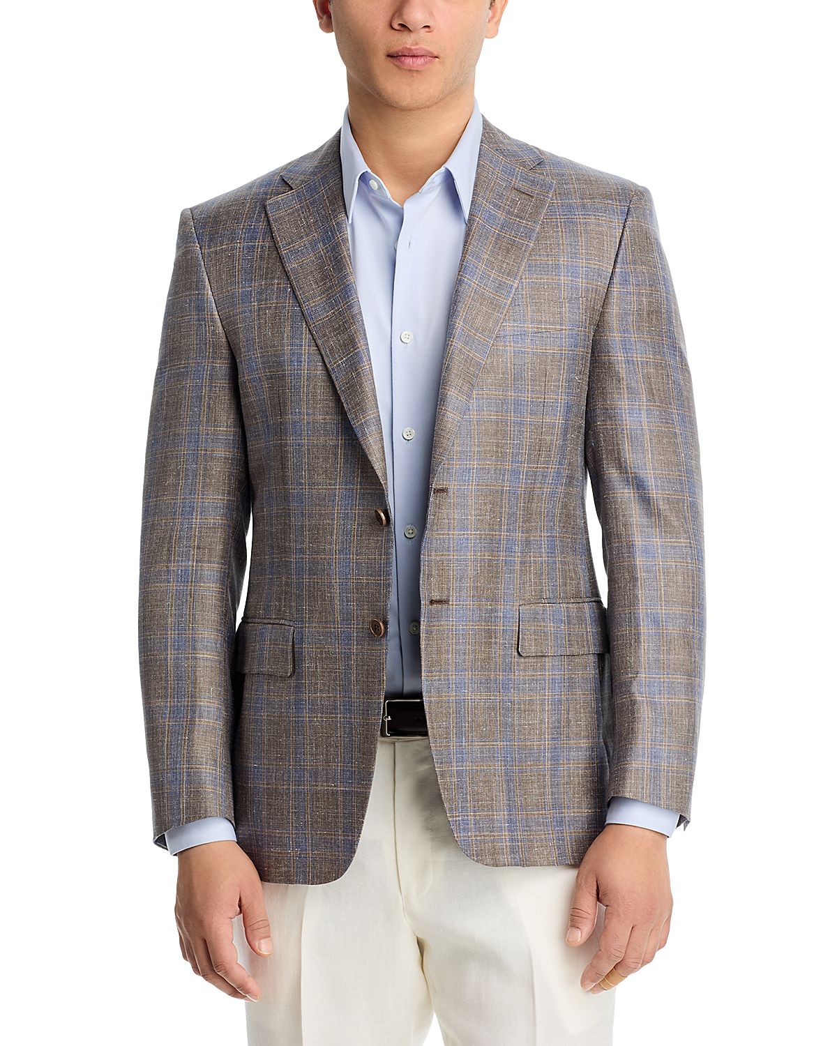 Canali Siena Wool, Silk, & Linen Melange Plaid Regular Fit Sport Coat