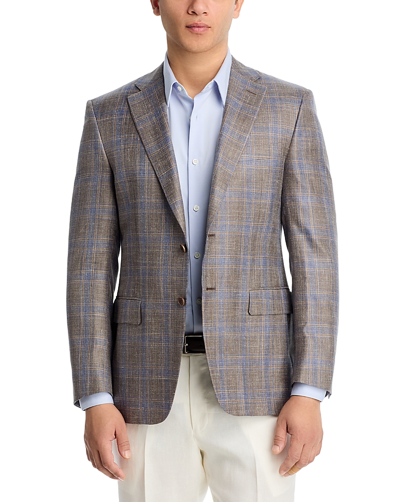 Canali Siena Wool, Silk, & Linen Melange Plaid Regular Fit Sport Coat In Brown