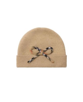  Unisex Check Bow Wool Cashmere Beanie
