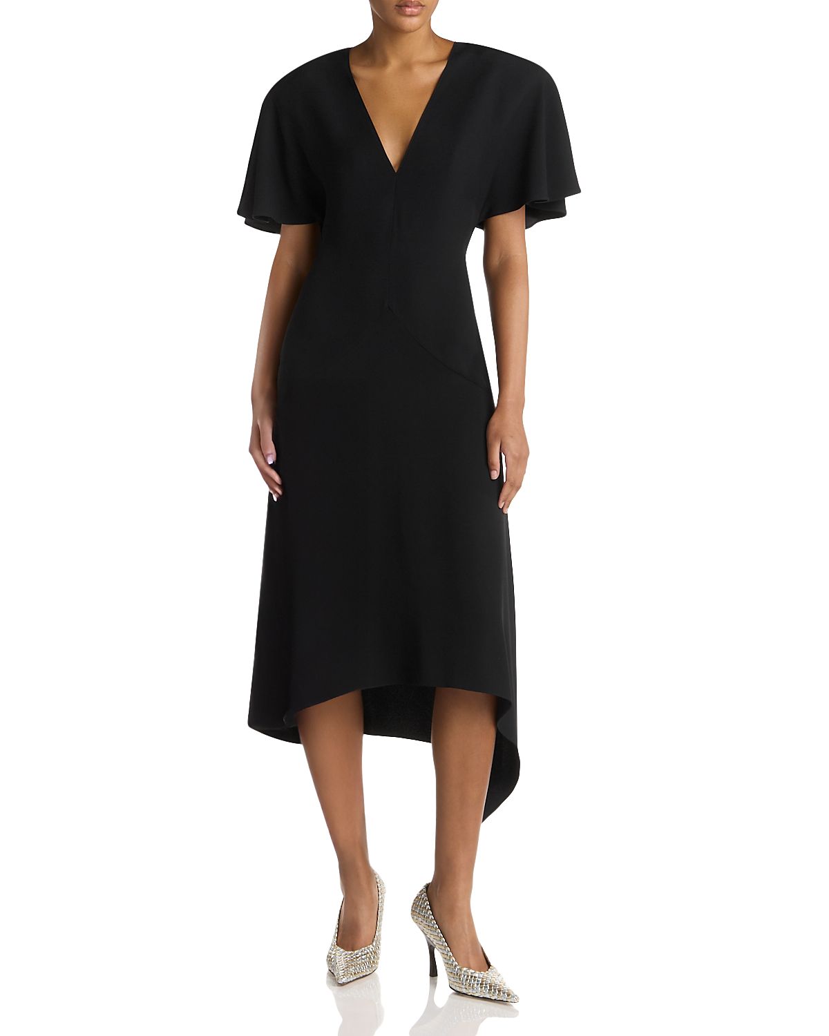 Stella McCartney Envers Satin Matt Side V Neck Dress