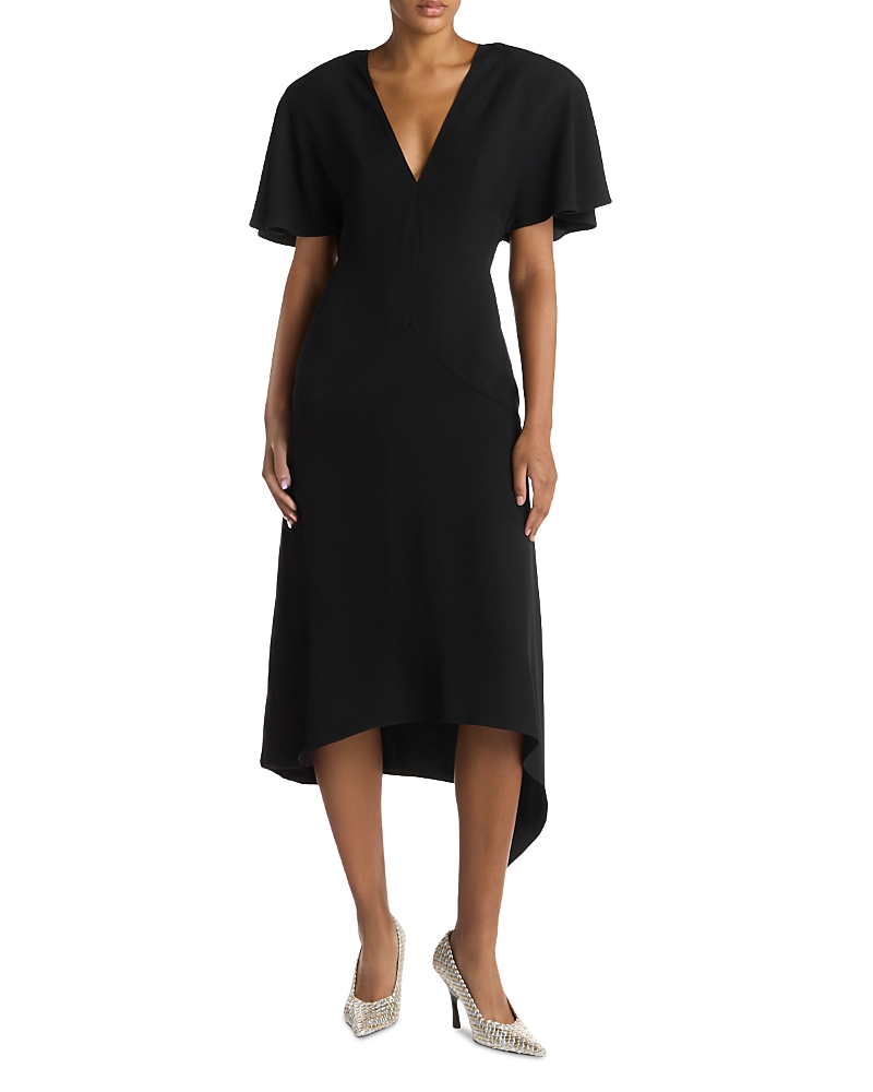 Stella Mccartney Envers Satin Matt Side V Neck Dress In Black