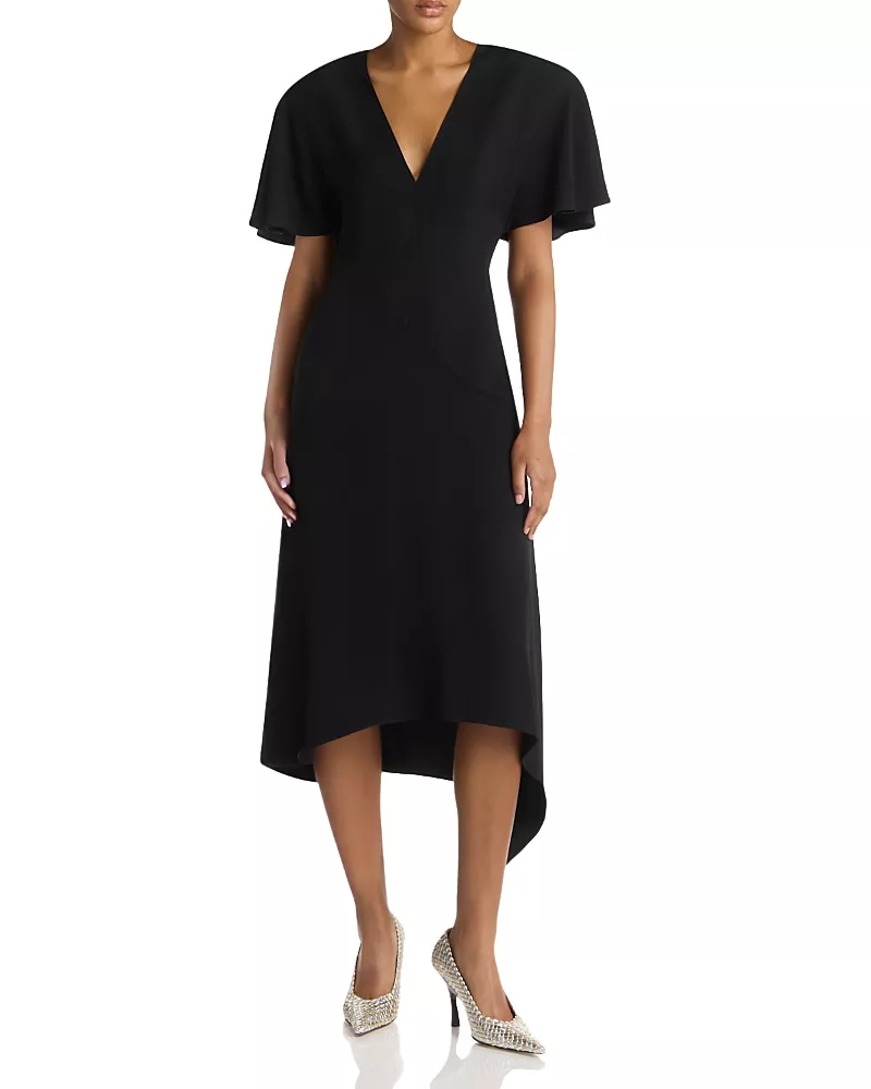Stella McCartney Envers Satin Matt Side V Neck Dress